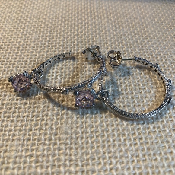 Judith Ripka Sterling interchangeable hoop earrings in Pink Crystal - Picture 7 of 11